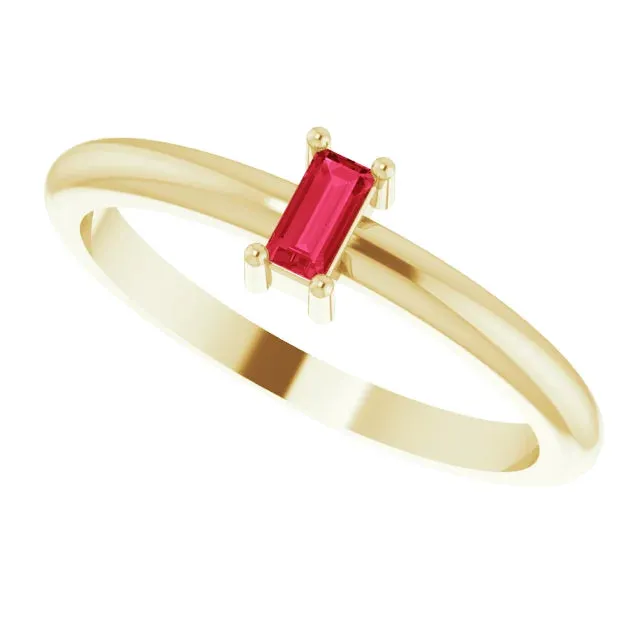 14K Yellow Gold Lab-Grown Ruby Stackable Ring