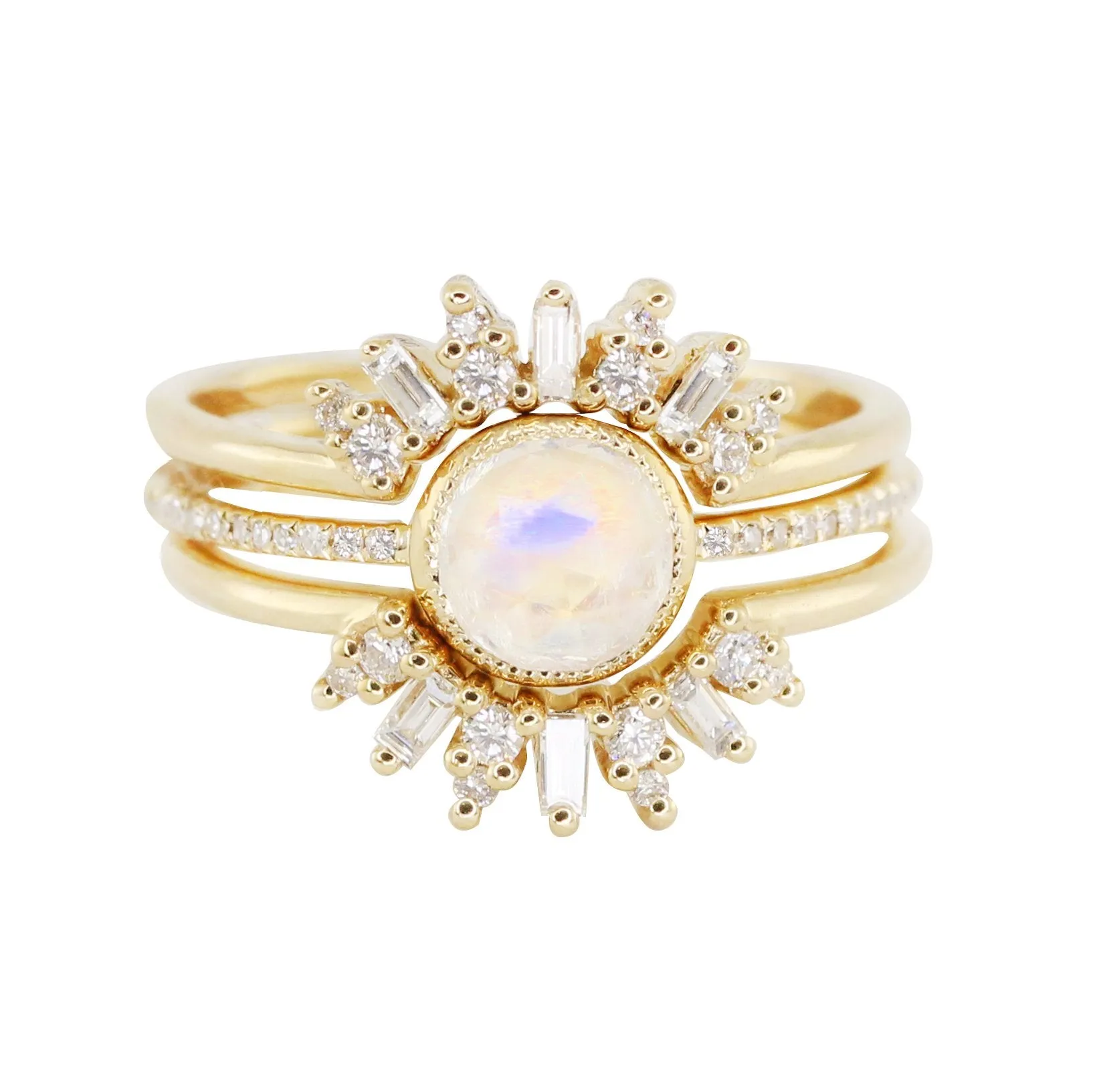 14kt Gold Moonstone Baguette Diamond Set