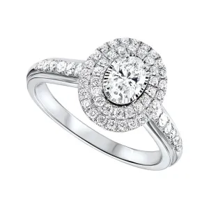 14KW Tru Ref Oval Double Halo Prong Ring 3/4CT