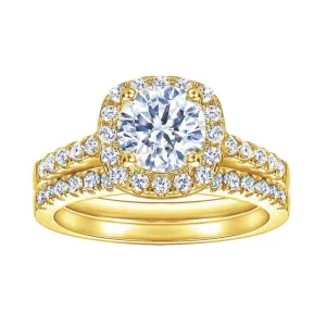 1.5 Carat Round Cushion Halo Engagement & Wedding Bridal Set Rings - Gold