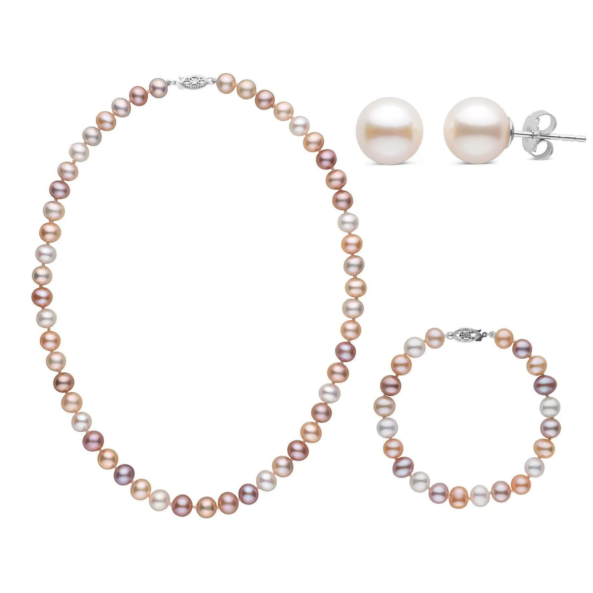 16 Inch 3 Piece Set of 7.5-8.0 mm AA  Multicolor Freshwater Pearls