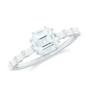 1.75 CT Asscher Cut Solitaire Moissanite Side Stone Engagement Ring