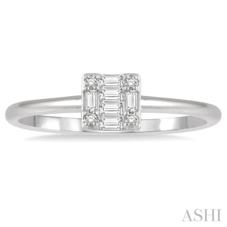 1/8 ctw Square Shape Baguette and Round Cut Diamond Petite Fashion Ring in 10K White Gold