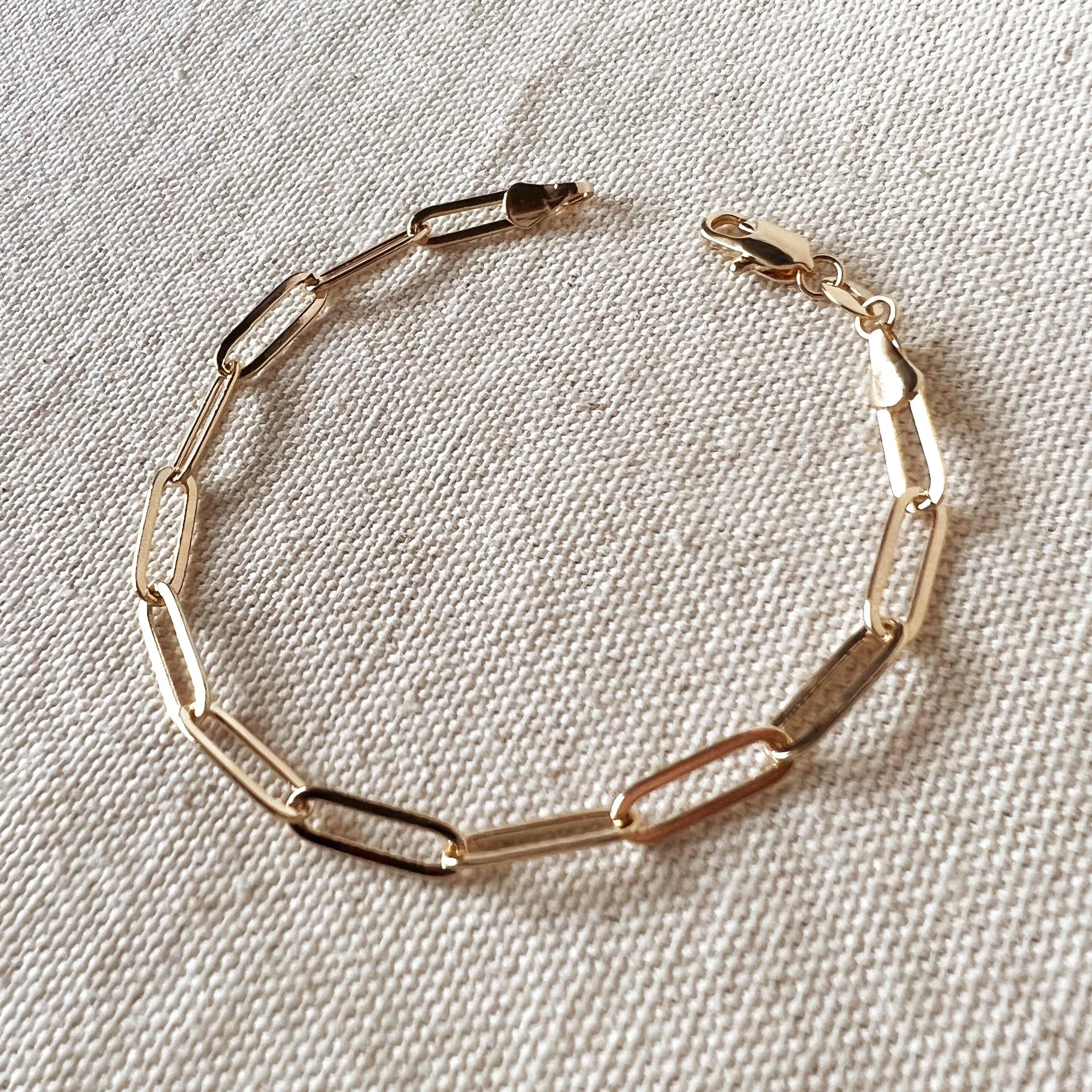 18k Gold Filled Classic Paperclip Bracelet: 6 inches