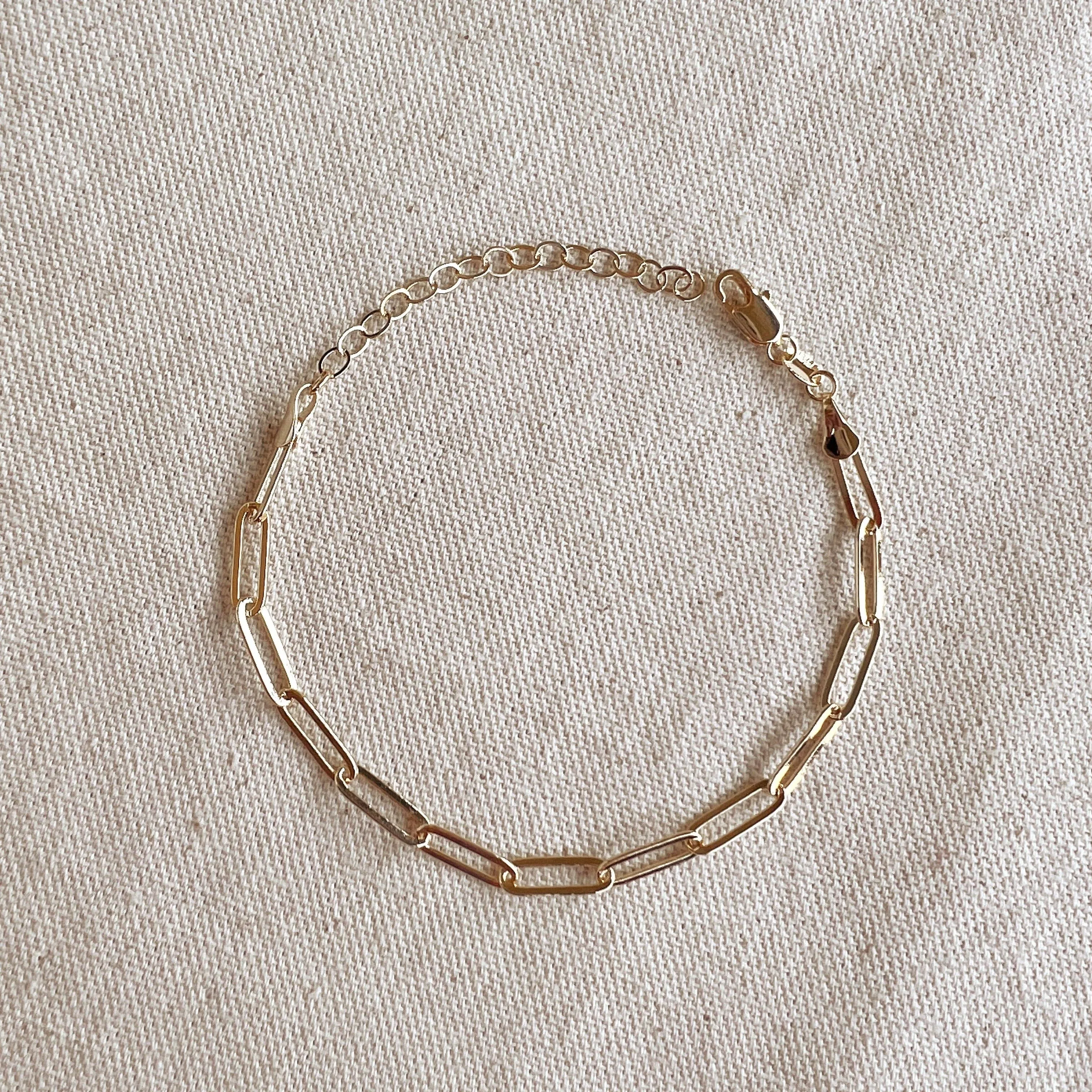 18k Gold Filled Classic Paperclip Bracelet: 6 inches