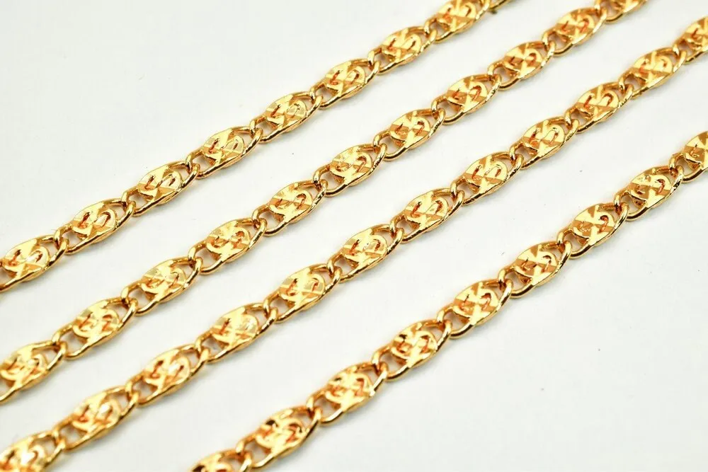 18K Pinky Gold Filled Look, EP Chain Width 3mm Thickness 1mm Gold-Filled findings for Gold Filled Look, Jewelry Making Sold by Foot PGF24