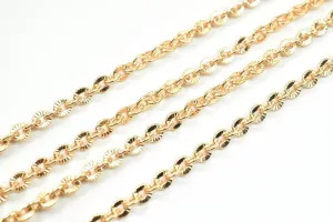 18K Pinky Gold Filled Look, EP Flat Link Cable Chain/Diamond Cut Chain Width 3.5mm Thickness 1mm Finding for Jewelry Making Sold by Foot PGF09