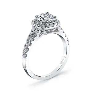 18K White Gold Halo Diamond Engagement Ring