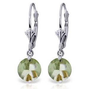 3.1 Carat 14K Solid White Gold Leverback Earrings Green Amethyst