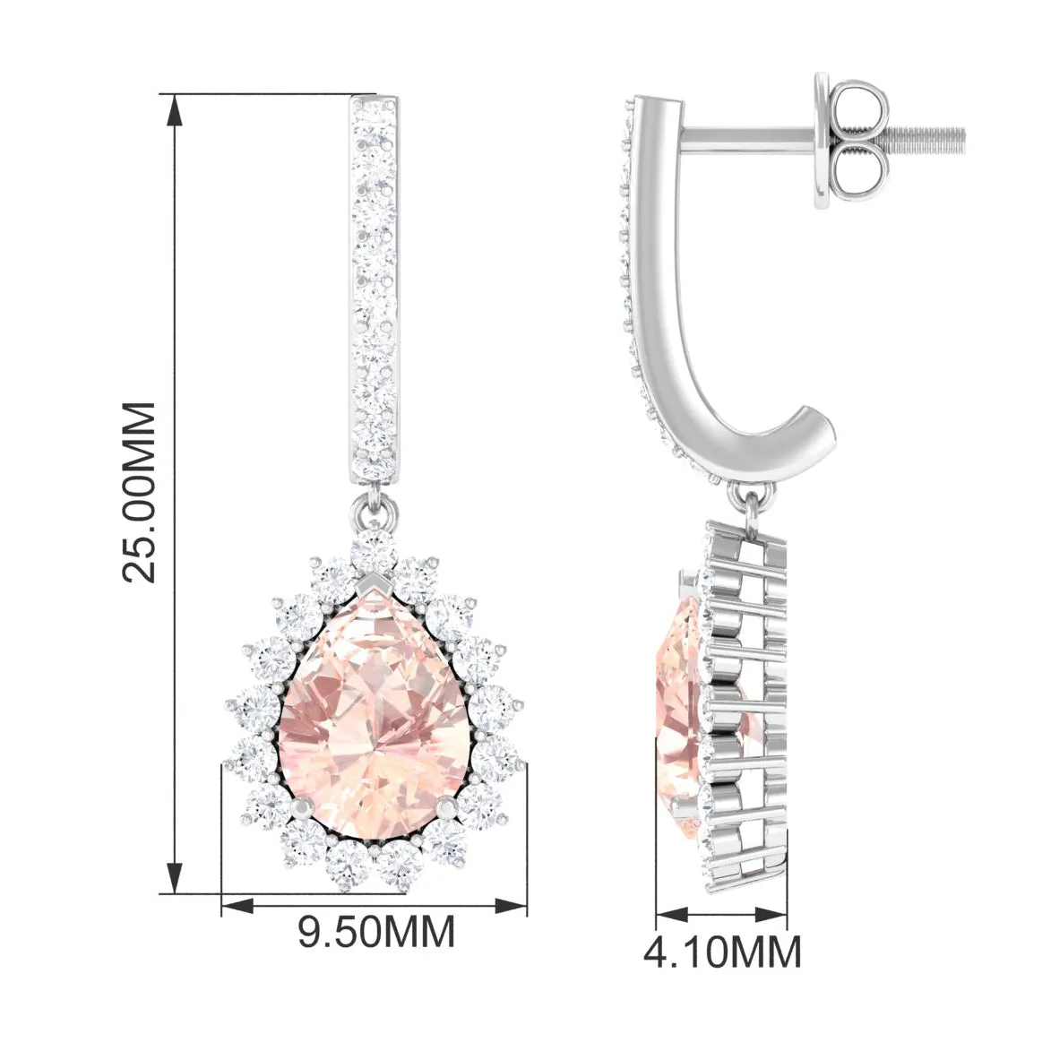 3.25 CT Morganite Teardrop Hoop Earrings with Diamond Accent