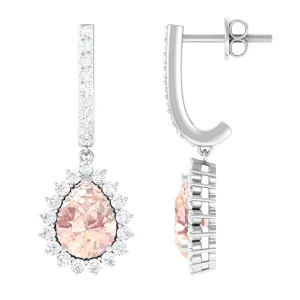 3.25 CT Morganite Teardrop Hoop Earrings with Diamond Accent