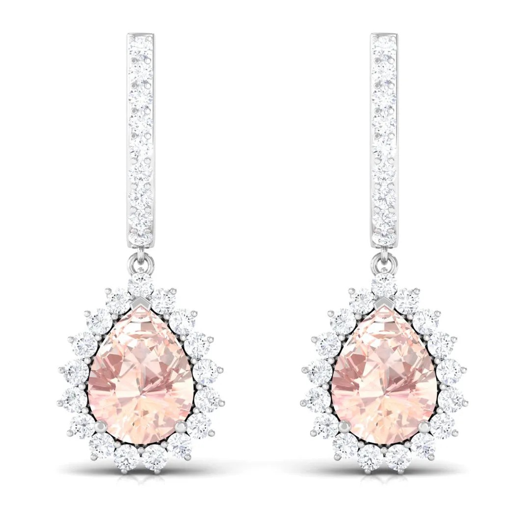 3.25 CT Morganite Teardrop Hoop Earrings with Diamond Accent