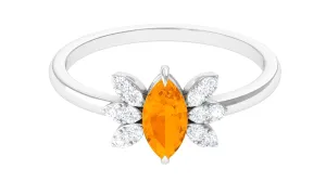 3/4 Ct Marquise Fire Opal and Diamond Engagement Ring