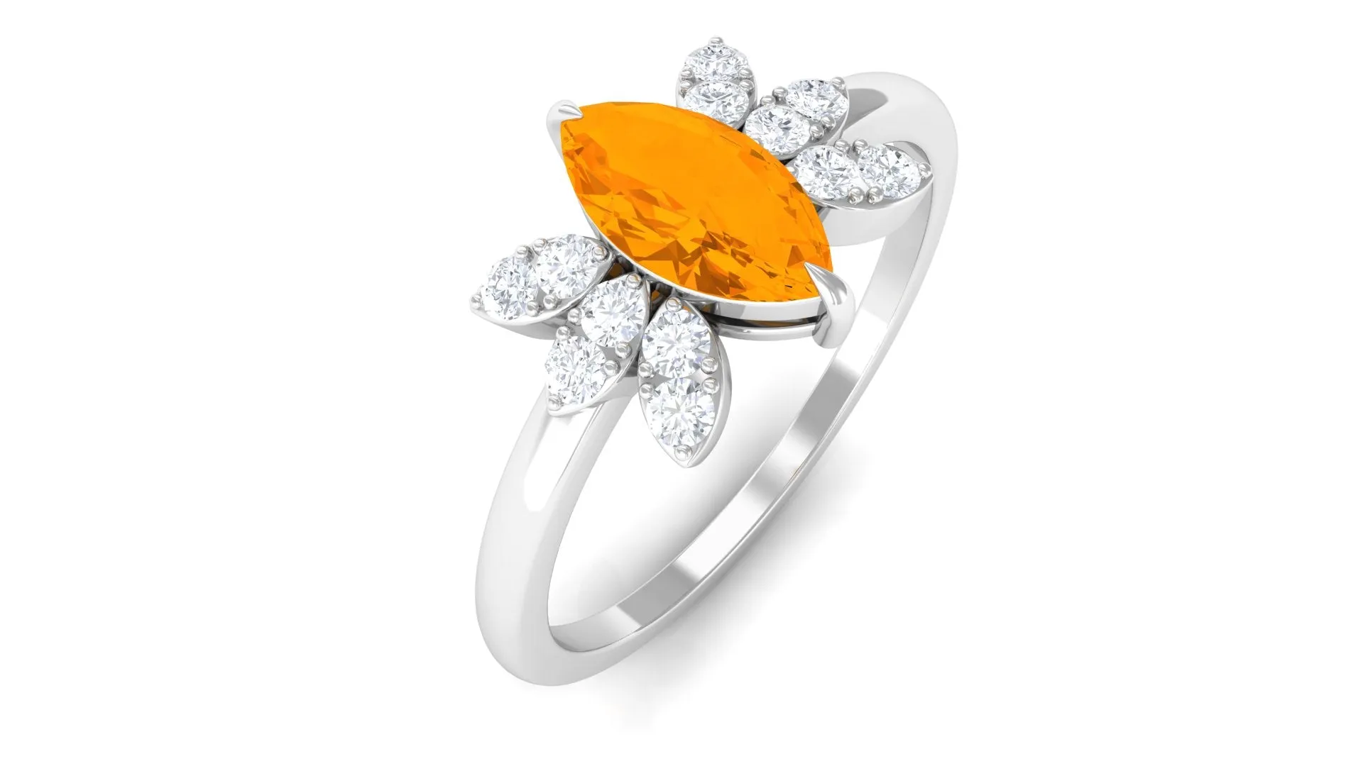 3/4 Ct Marquise Fire Opal and Diamond Engagement Ring