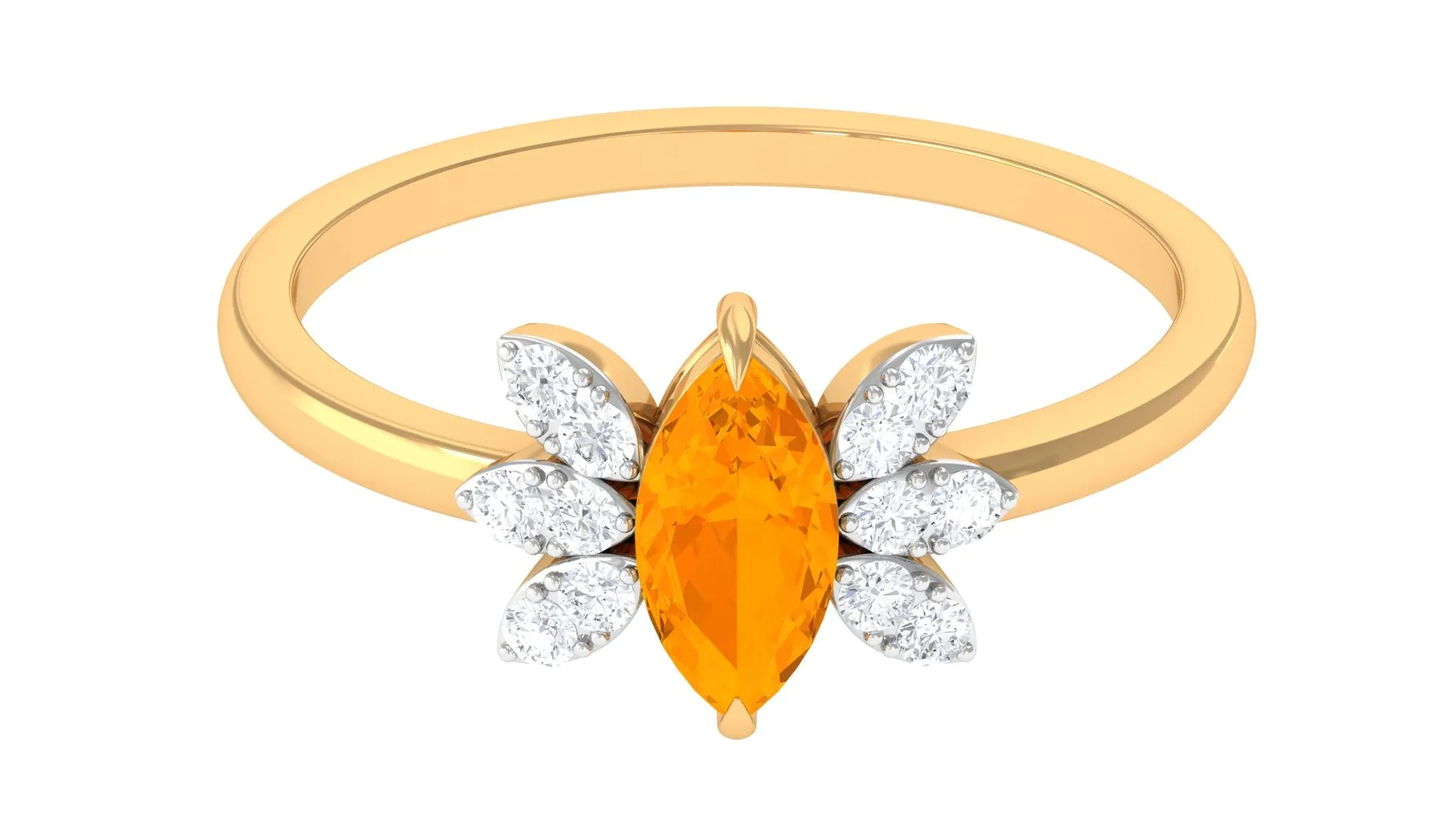 3/4 Ct Marquise Fire Opal and Diamond Engagement Ring