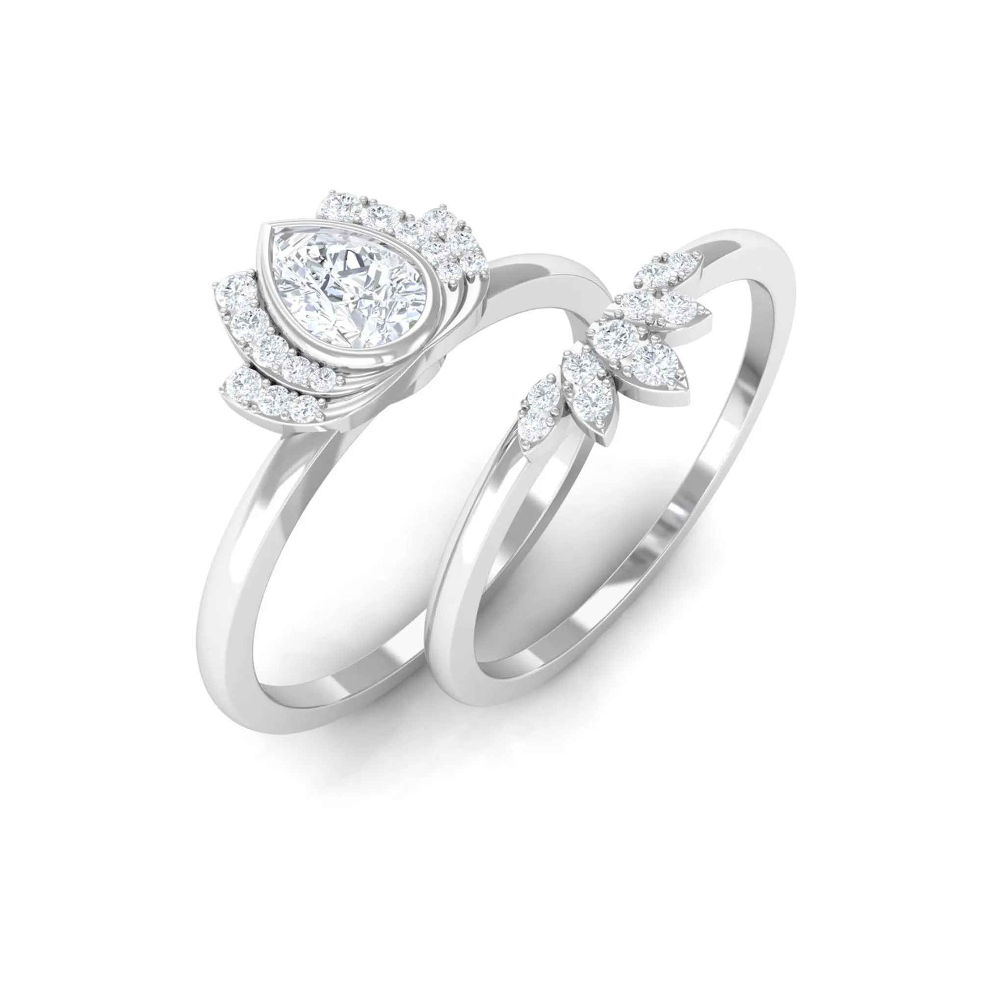 3/4 CT Moissanite Lotus Flower Bridal Ring Set