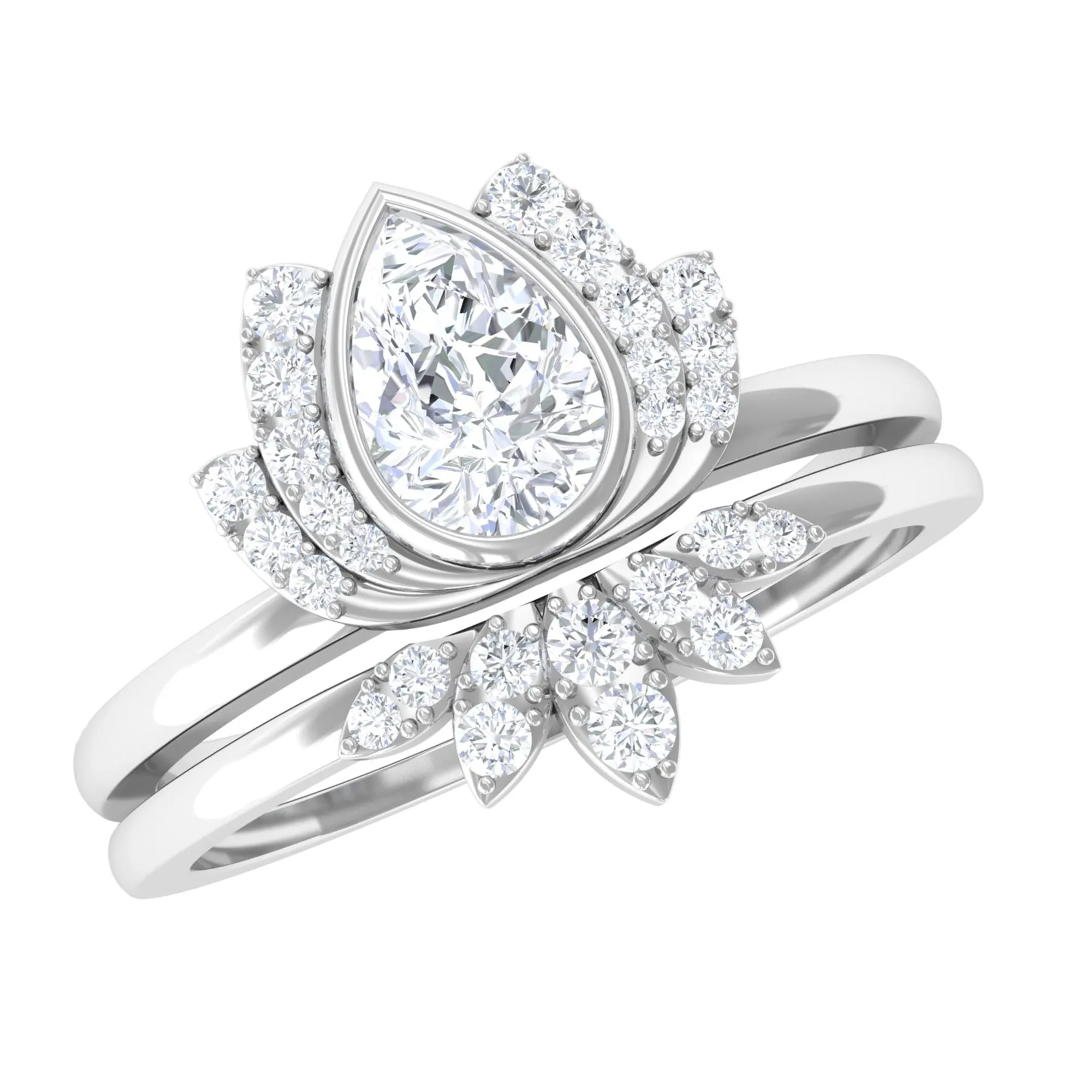 3/4 CT Moissanite Lotus Flower Bridal Ring Set