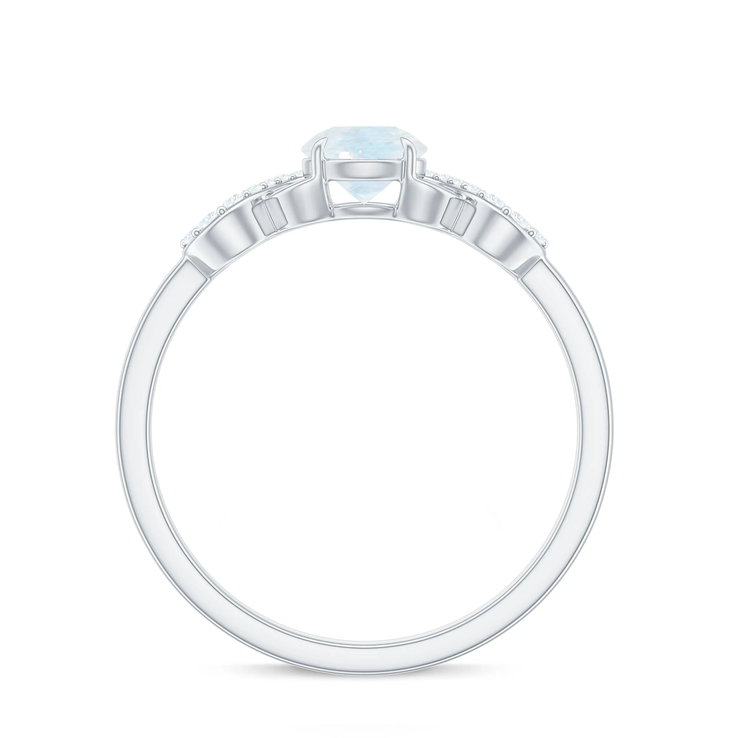 3/4 CT Natural Moonstone Solitaire Ring with Criss Cross Diamond