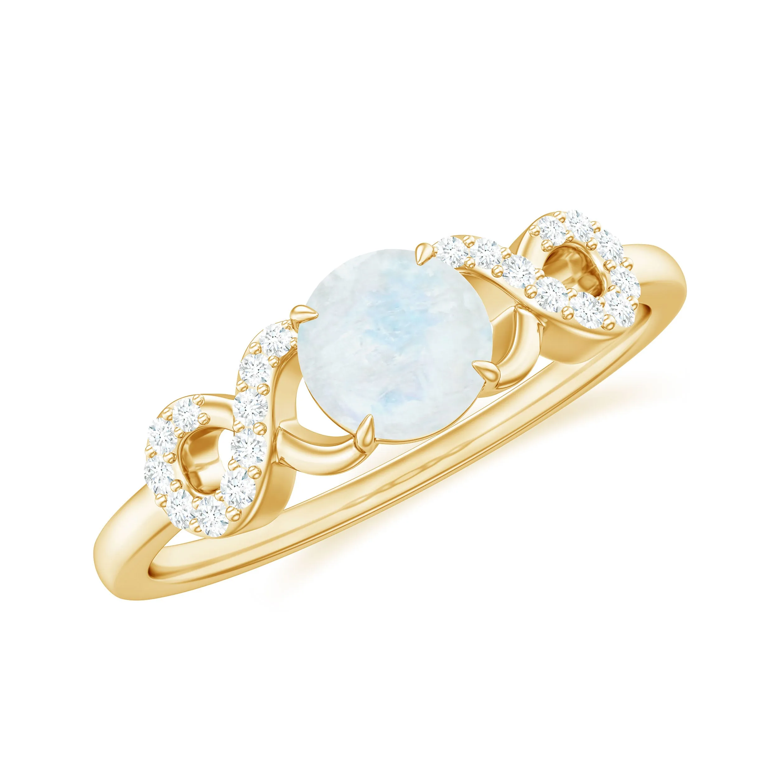 3/4 CT Natural Moonstone Solitaire Ring with Criss Cross Diamond