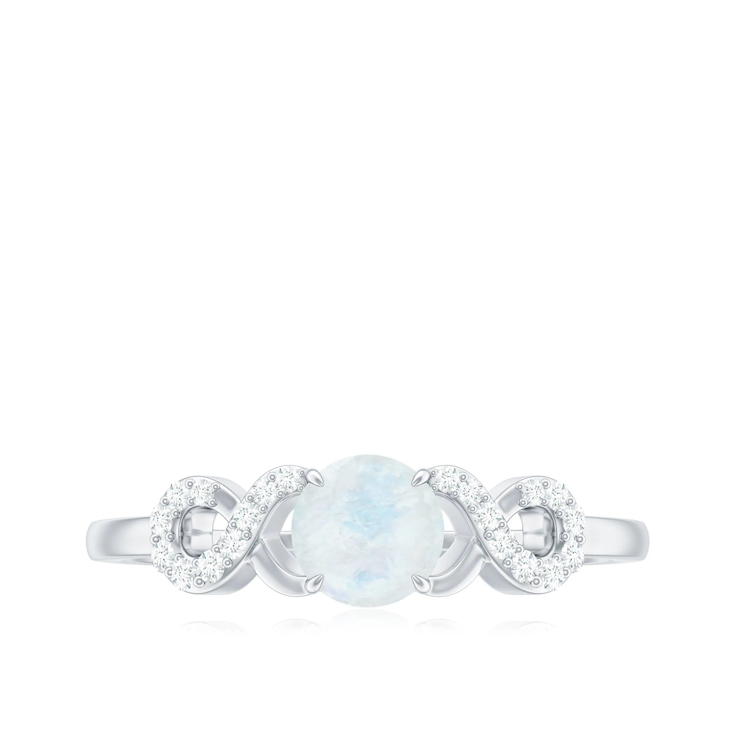 3/4 CT Natural Moonstone Solitaire Ring with Criss Cross Diamond