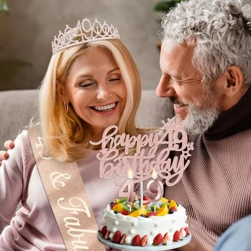 49th Birthday Gifts for Women, Include 49th Birthday Sash and Tiara, Birthday Cake Topper and Number 49 Candles, Big 49 Balloons, 49th Birthday Decorations for Happy 49th Birthday Party Favor Supplies