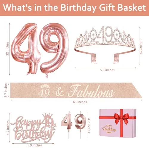 49th Birthday Gifts for Women, Include 49th Birthday Sash and Tiara, Birthday Cake Topper and Number 49 Candles, Big 49 Balloons, 49th Birthday Decorations for Happy 49th Birthday Party Favor Supplies