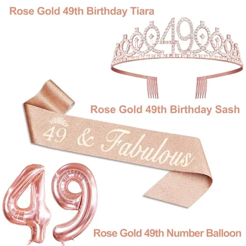 49th Birthday Gifts for Women, Include 49th Birthday Sash and Tiara, Birthday Cake Topper and Number 49 Candles, Big 49 Balloons, 49th Birthday Decorations for Happy 49th Birthday Party Favor Supplies