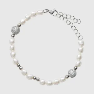 5mm Iced Beaded Pearl BRACELET- White Gold