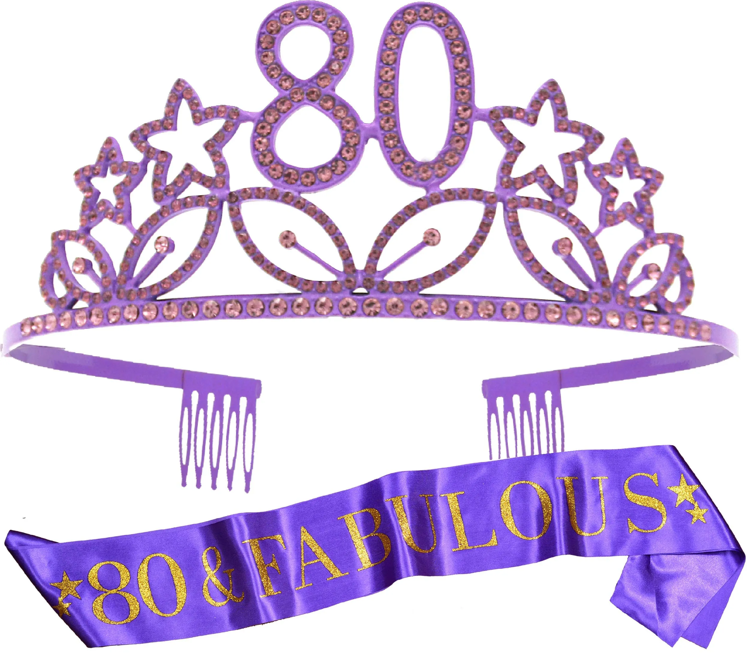 80th Birthday Gifts for Woman, 80th Birthday Tiara and Sash Purple, HAPPY 80th Birthday