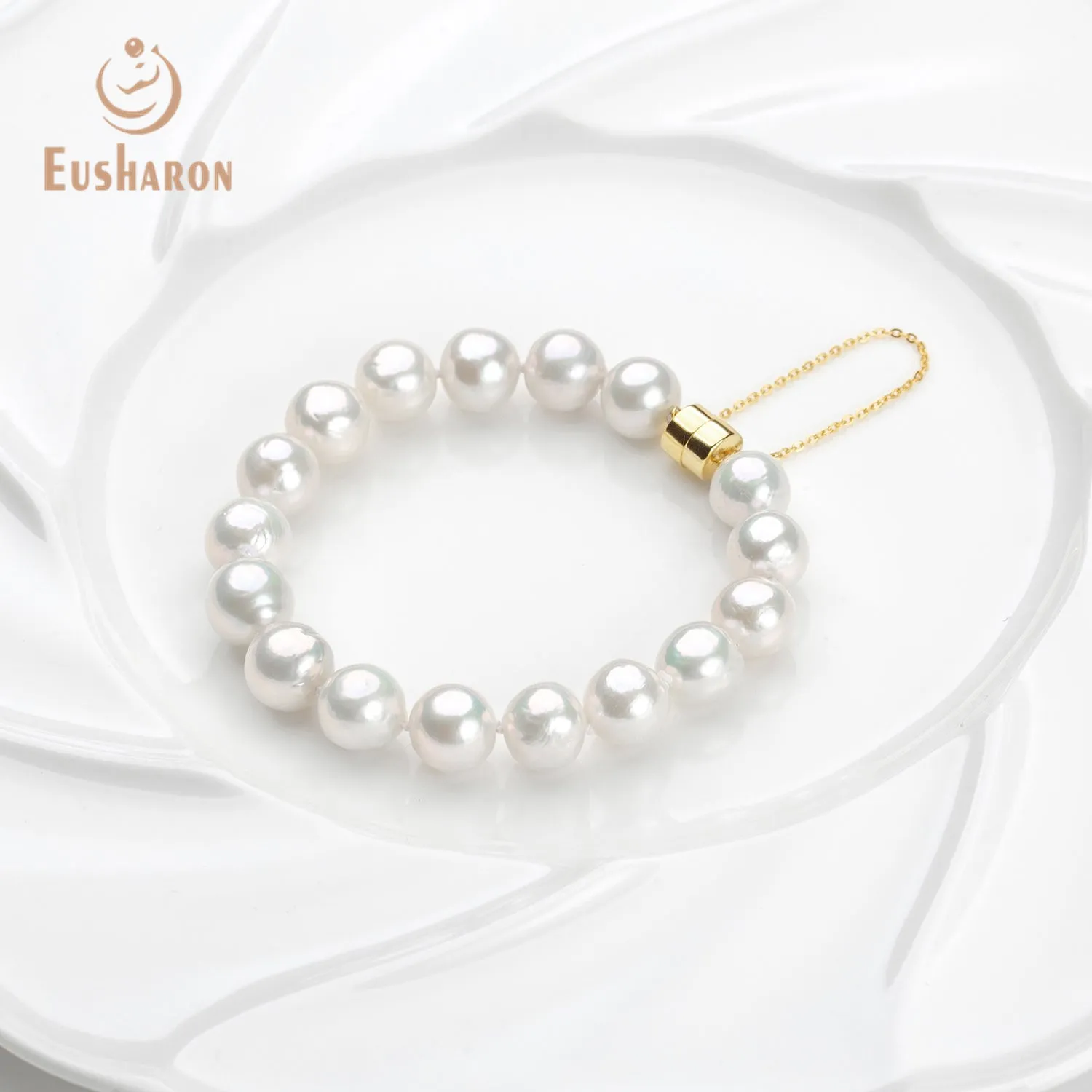 9-12mm Round Baroque White Edison Pearl Bracelet