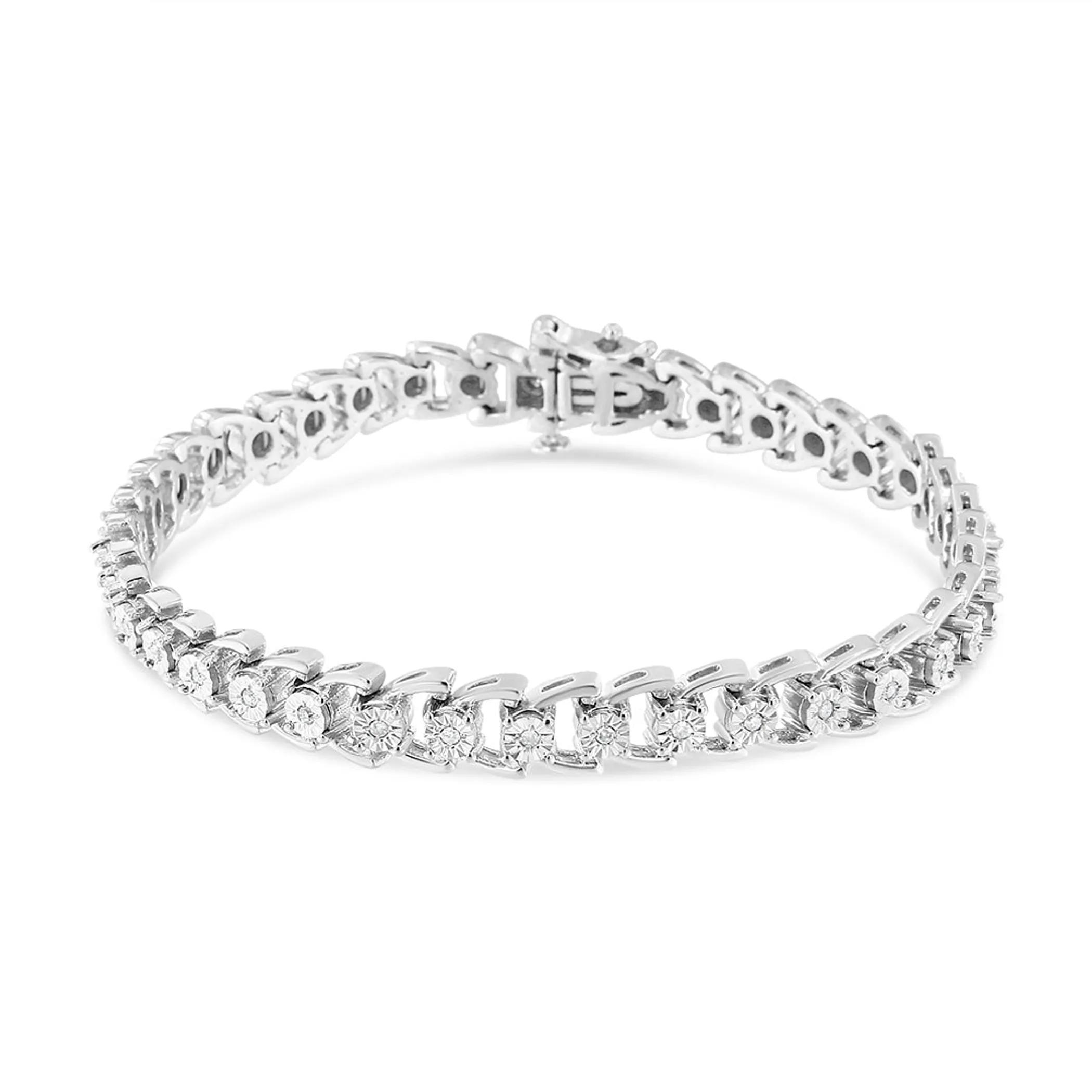 .925 Sterling Silver 1/4 Cttw Miracle Set Round Diamond Composite Open Linked Composite Line Bracelet (I-J Color, I3-Promo Clarity) - 7.5"