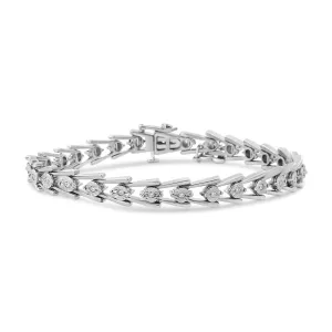 .925 Sterling Silver Diamond Miracle-Set Double Swoosh Milgrain Style Tennis Bracelet (1/2 cttw, I-J Color, I3 Clarity) - Size 7.75"