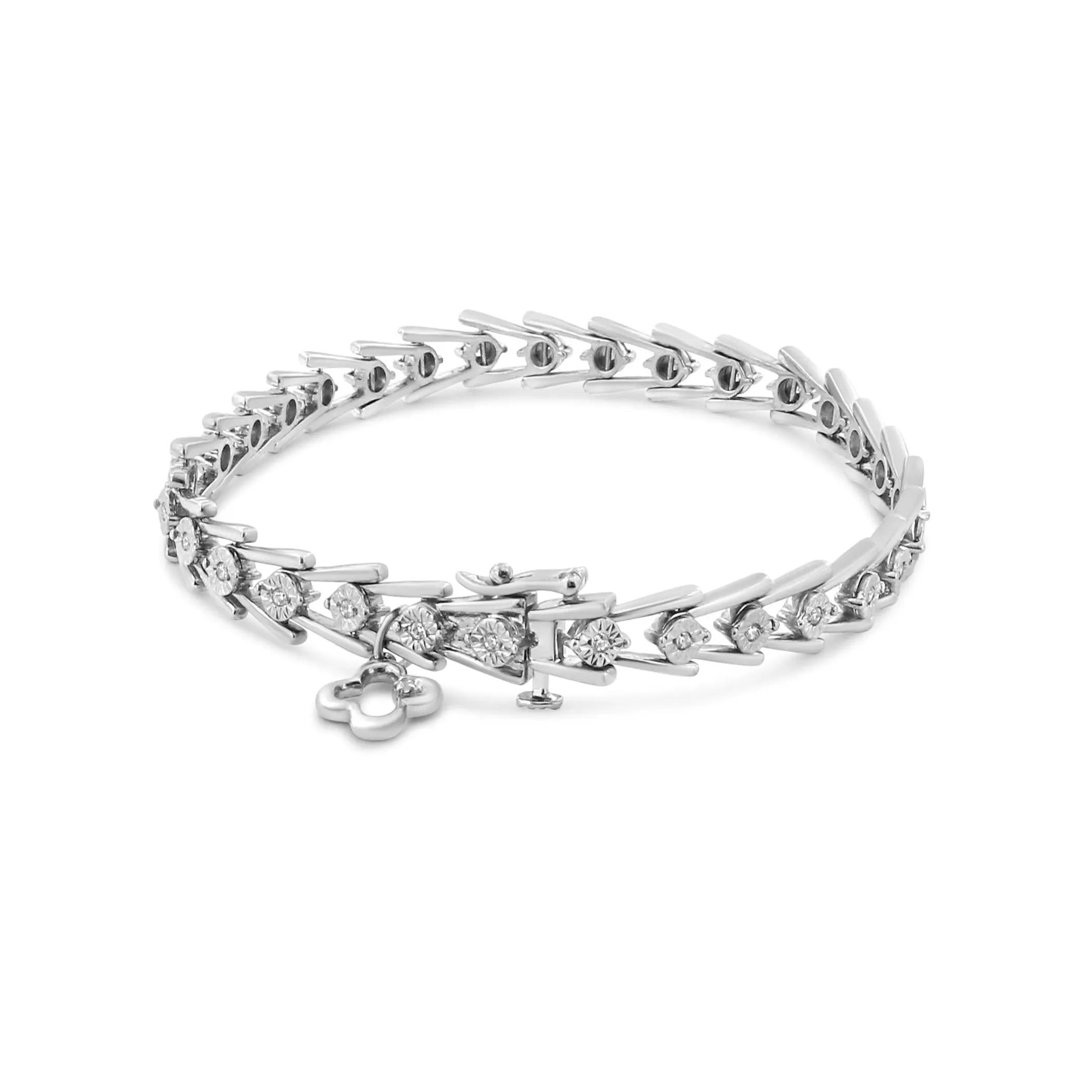 .925 Sterling Silver Diamond Miracle-Set Double Swoosh Milgrain Style Tennis Bracelet (1/2 cttw, I-J Color, I3 Clarity) - Size 7.75"