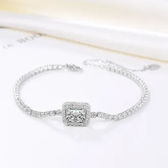 925 Sterling Silver Square Charm Tennis bracelet