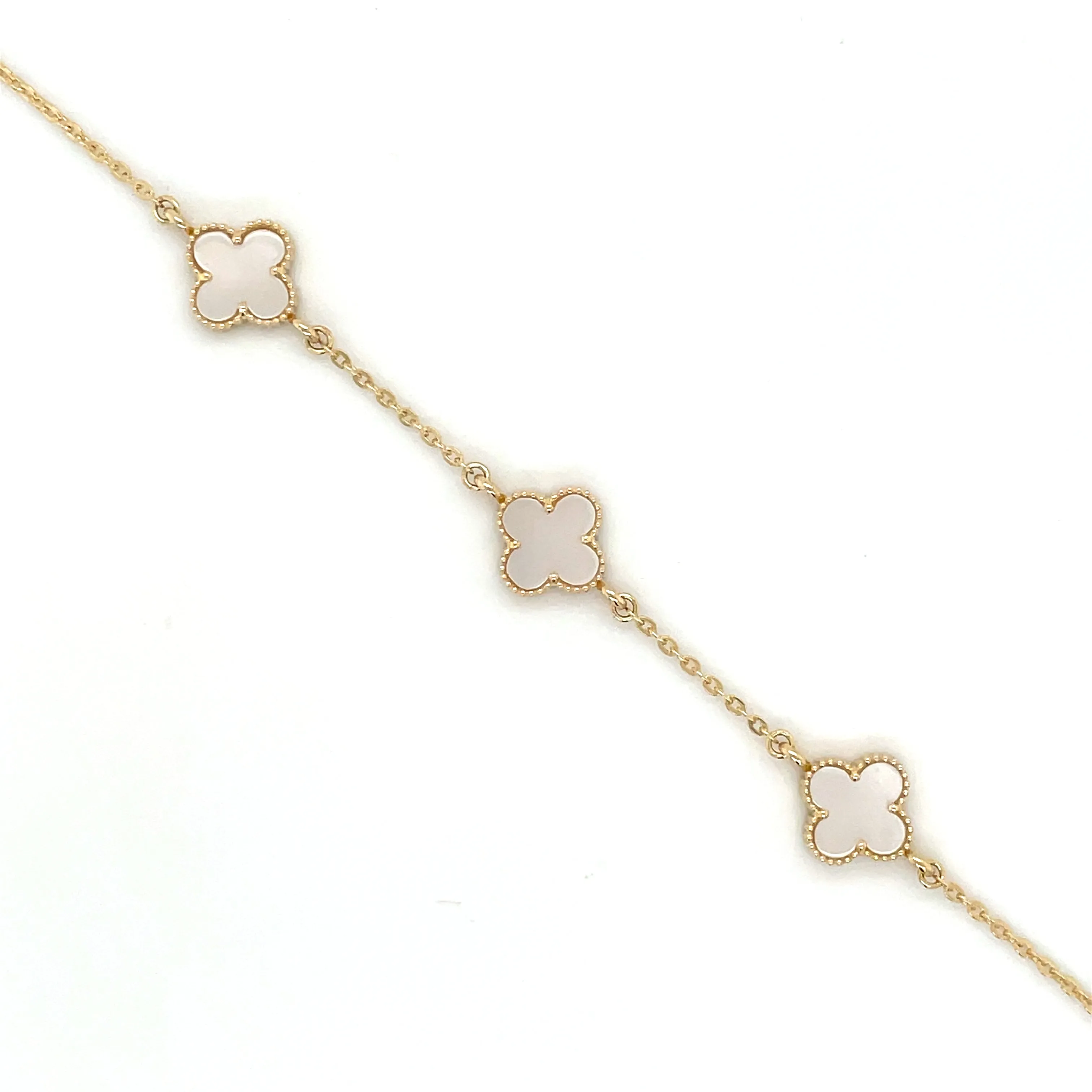 9ct Yellow Gold Mother Of Pearl Multi Clover Bracelet