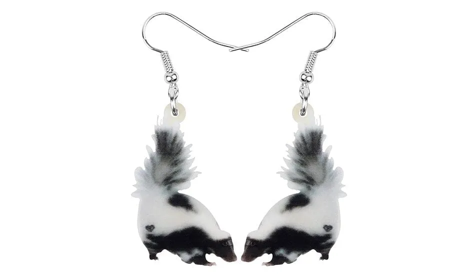 Acrylic Animal Earrings Raccoon Gator Skunk Hedgehog Jaguar