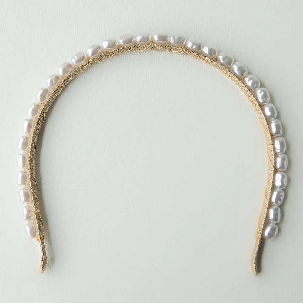 A'el Este - Mia - Natural Pearl Bridal Headband - Gold