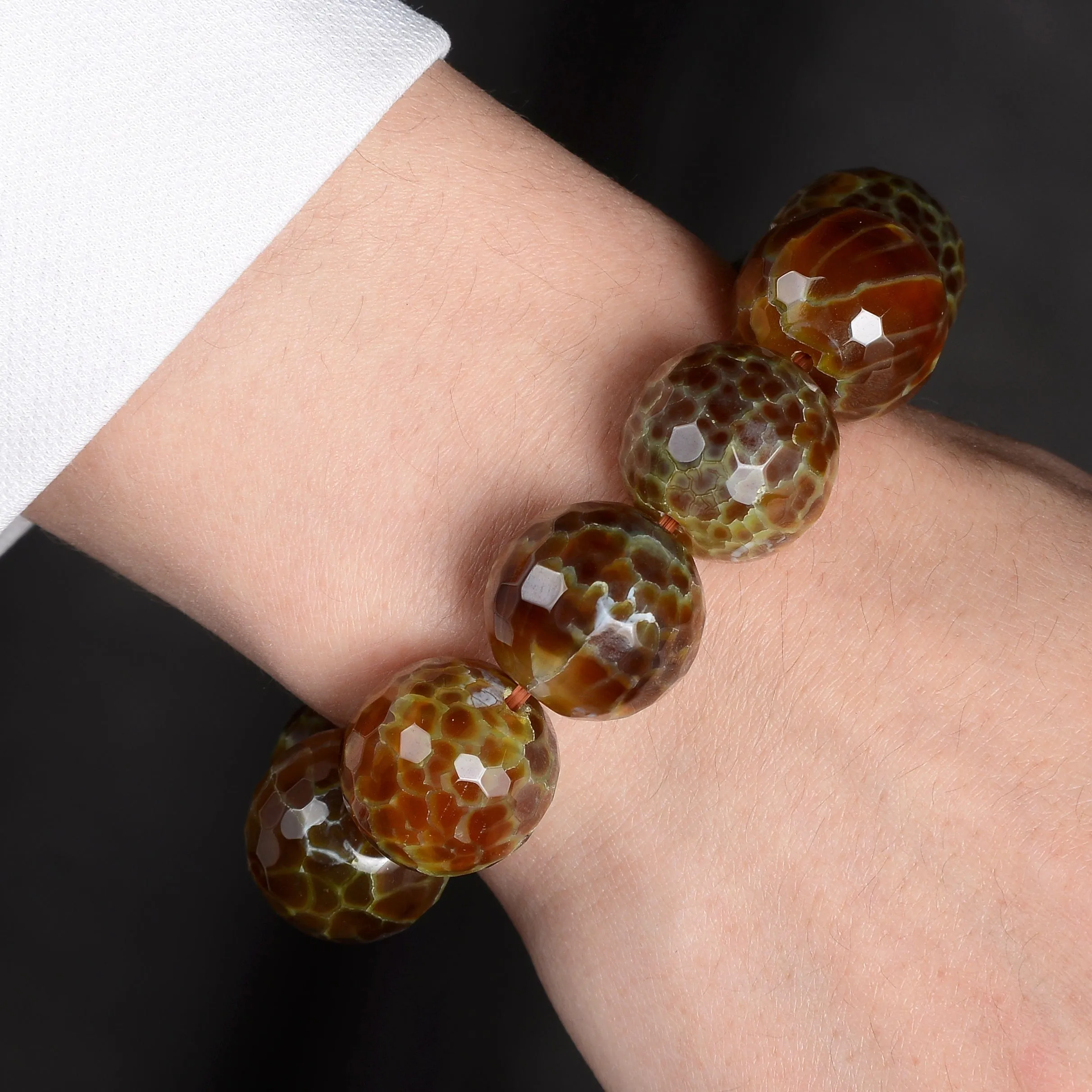 Agate Faceted Natural 20mm Gemstone Bead Elastic Bracelet