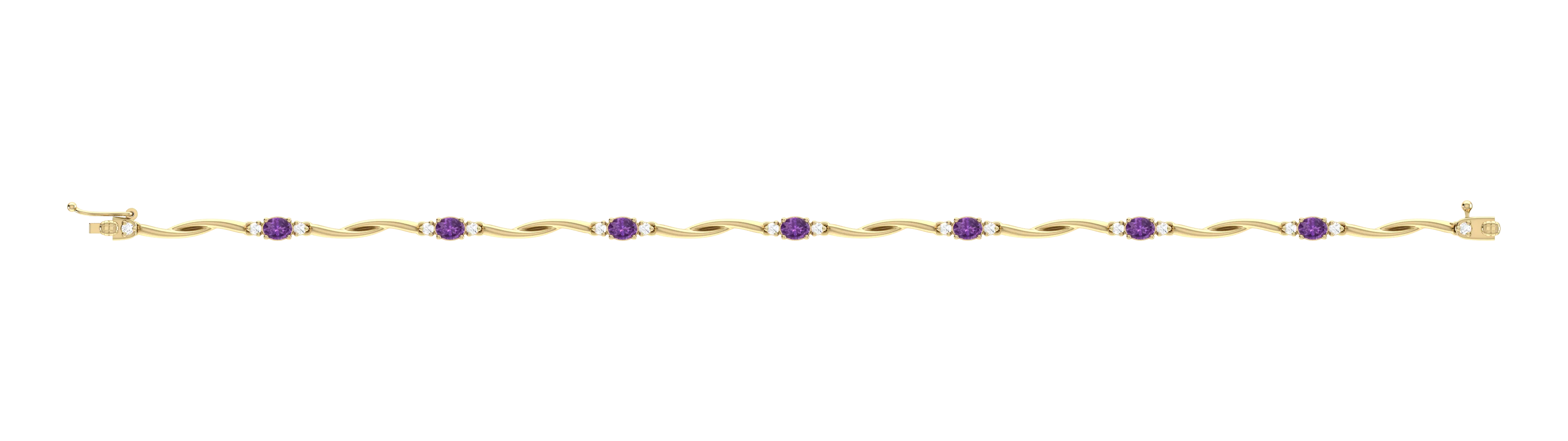 Amethyst Bracelet - 10ct Yellow Gold Amethyst & Diamond Bracelet - 787941