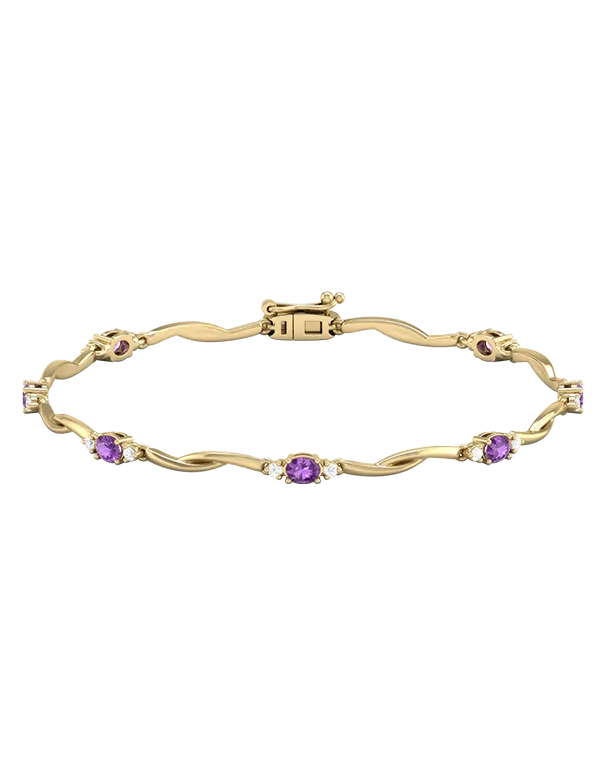 Amethyst Bracelet - 10ct Yellow Gold Amethyst & Diamond Bracelet - 787941