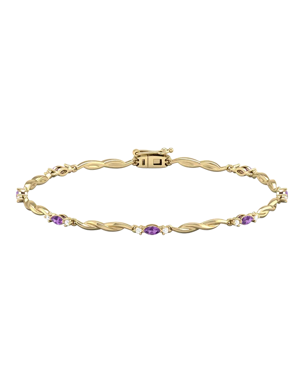 Amethyst Bracelet - 10ct Yellow Gold Amethyst & Diamond Bracelet - 787944