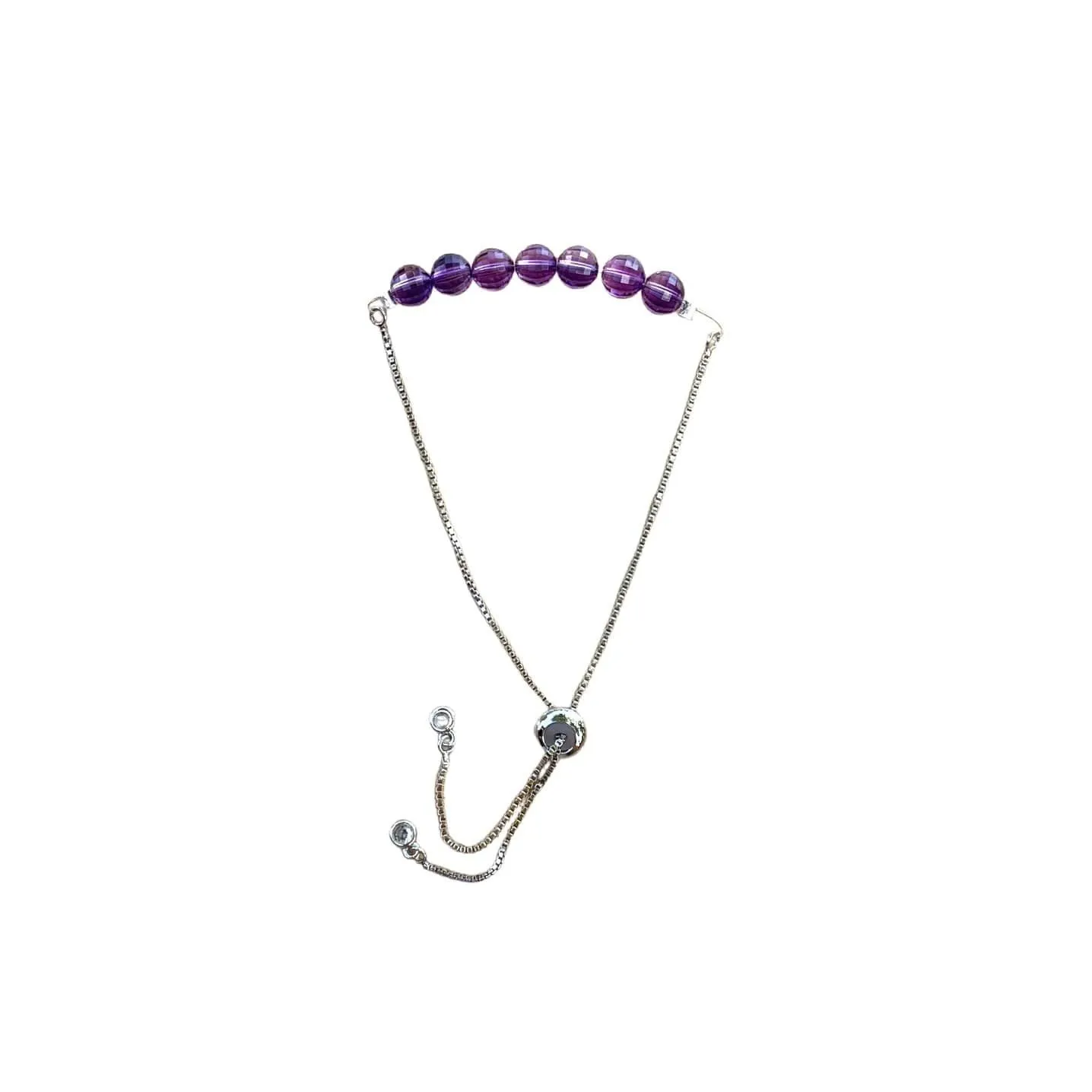 Amethyst Bracelet Faceted Round Beads with Adjustable Chain (February)