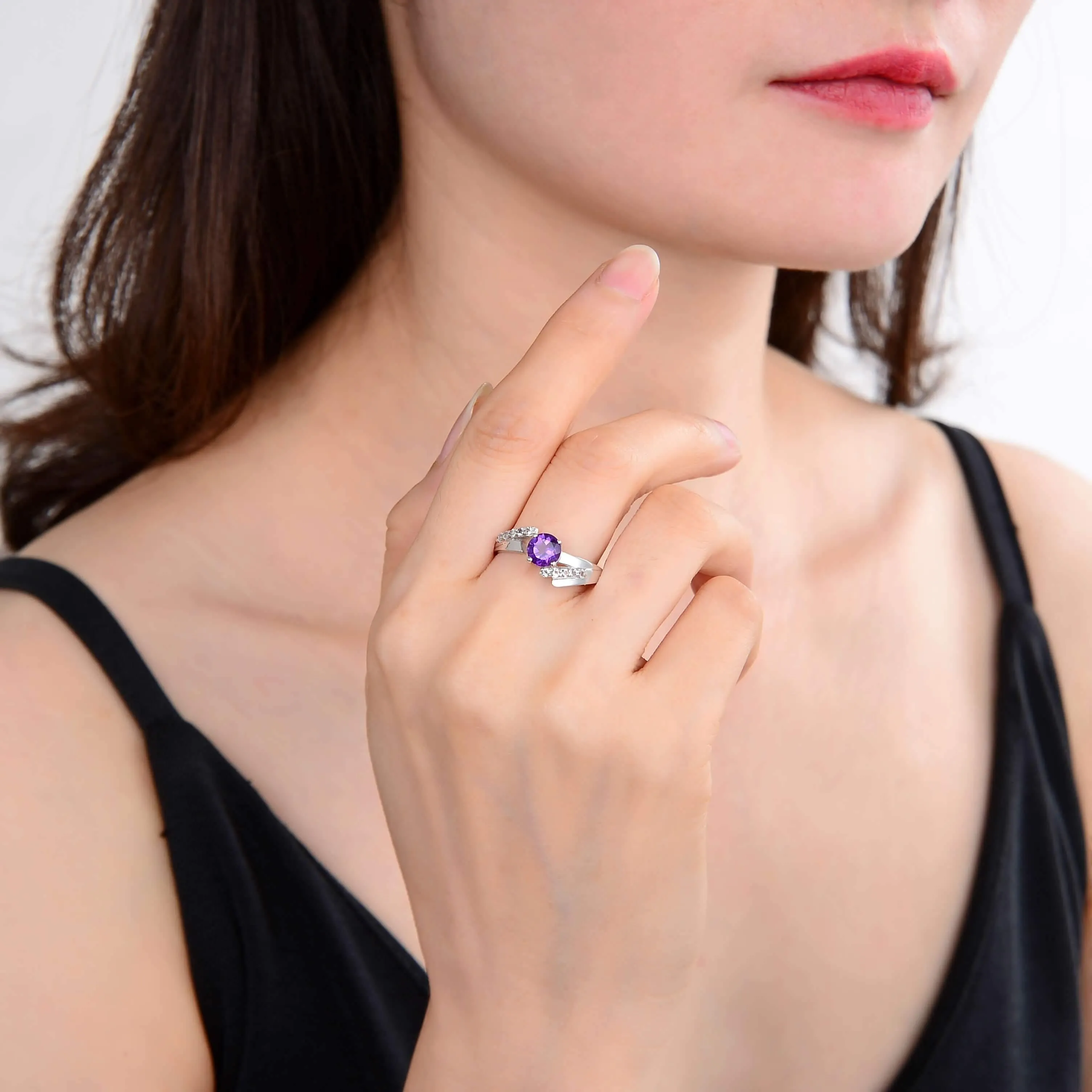 Amethyst Horizantal Baguette Ring with Accents