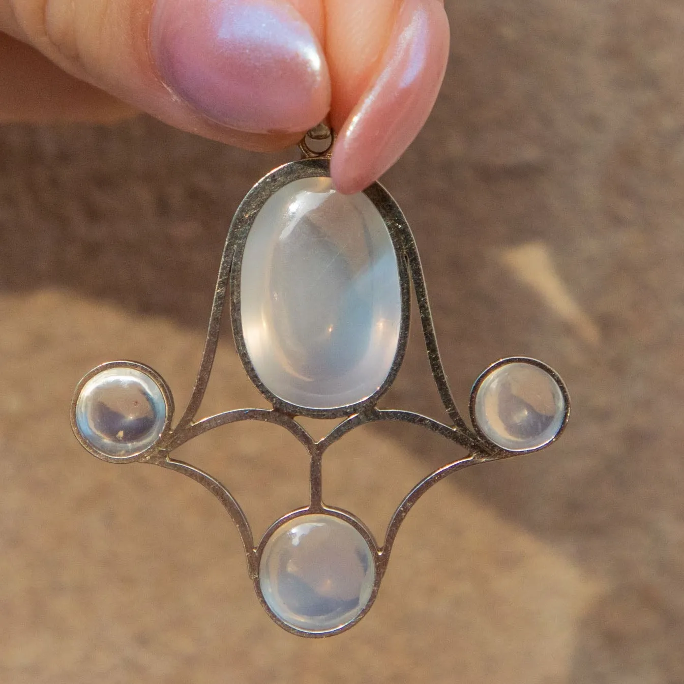 Antique 18ct White Gold Moonstone Pendant, 6.90ct