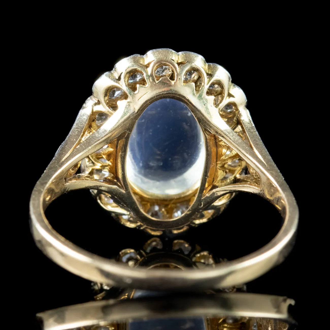 Antique Edwardian Moonstone Diamond Cluster Ring 1.45ct Moonstone