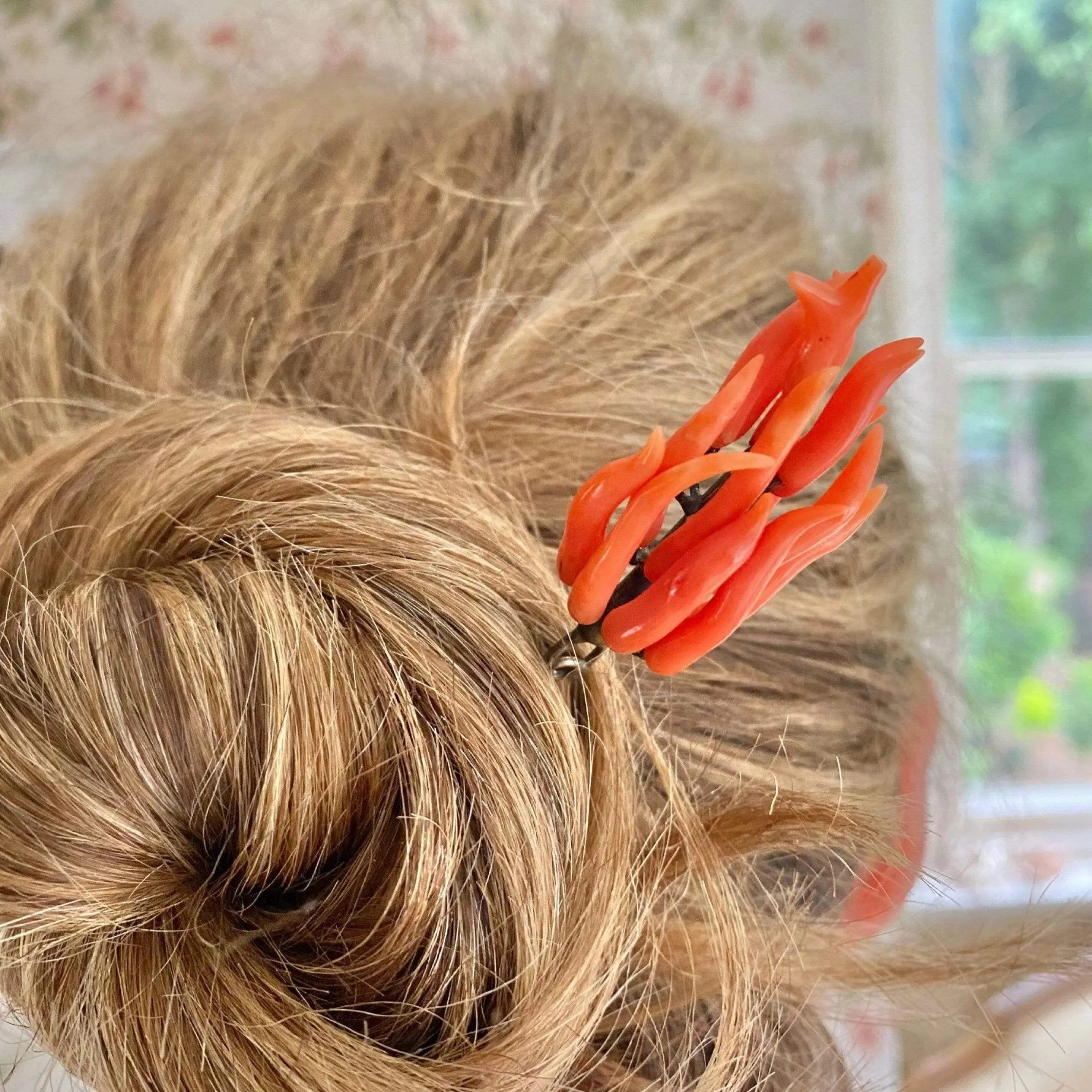 Antique Georgian Coral Hair Slide Pin Brooch