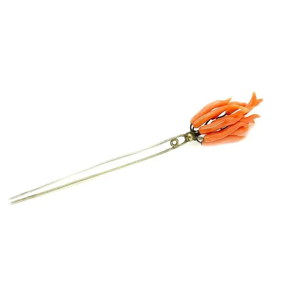 Antique Georgian Coral Hair Slide Pin Brooch