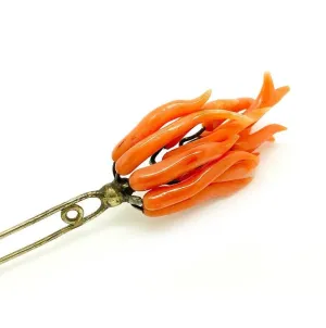 Antique Georgian Coral Hair Slide Pin Brooch