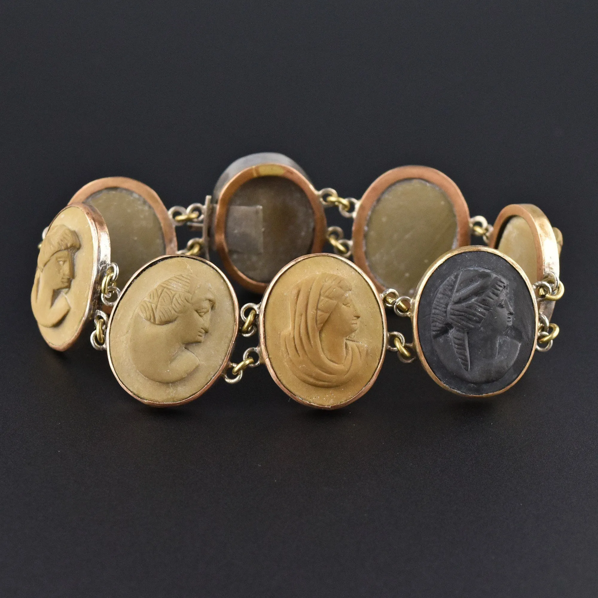 Antique Victorian Italian Carved Lava Cameo Bracelet