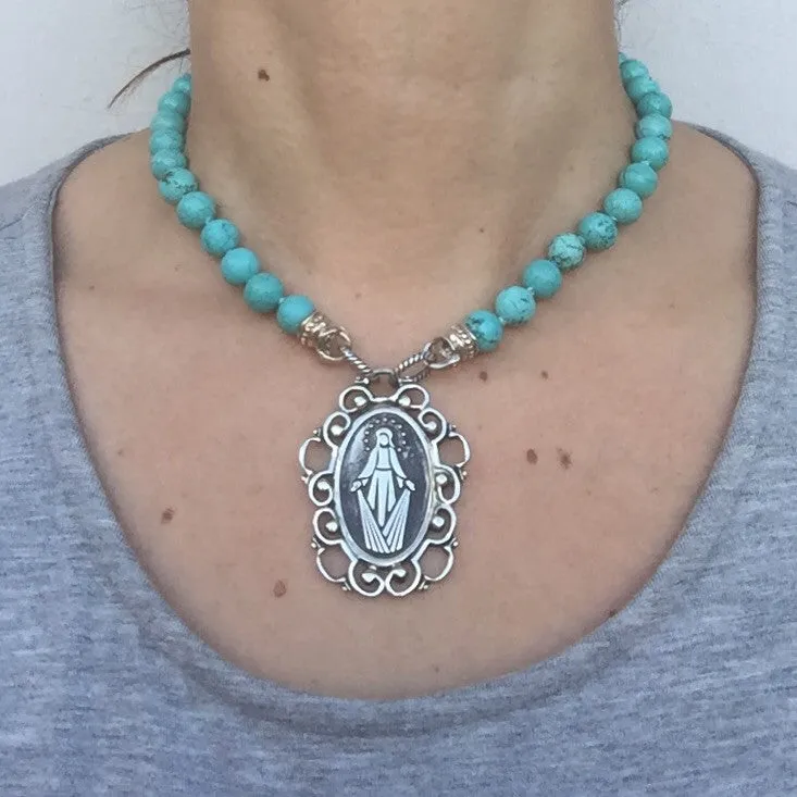 Arabesque Oval Miraculous Medal Pendant